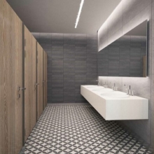 Туалетные кабинки из МДФ фанерованных шпоном Орех, исходный формат — 2800х2070 мм, производство плит — Losan (Голландия)